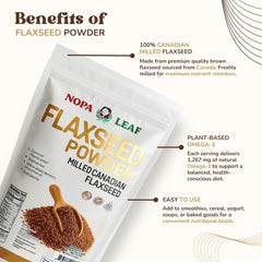 Nopalina Nopa flaxseed powder bag with scoop for easy smoothie add-ins.