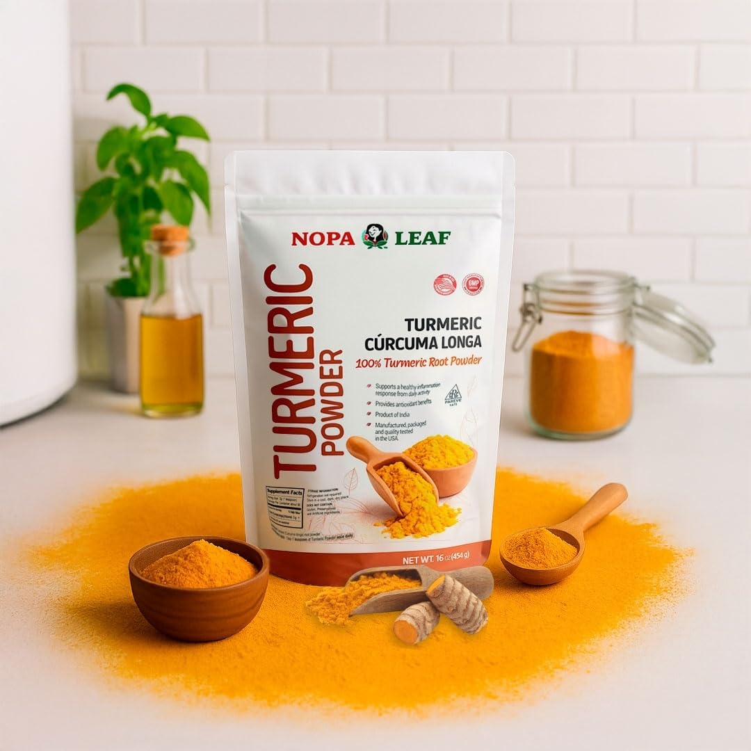 Nopalina NOPA Leaf Turmeric Powder in a dish, warming color enhances meals.