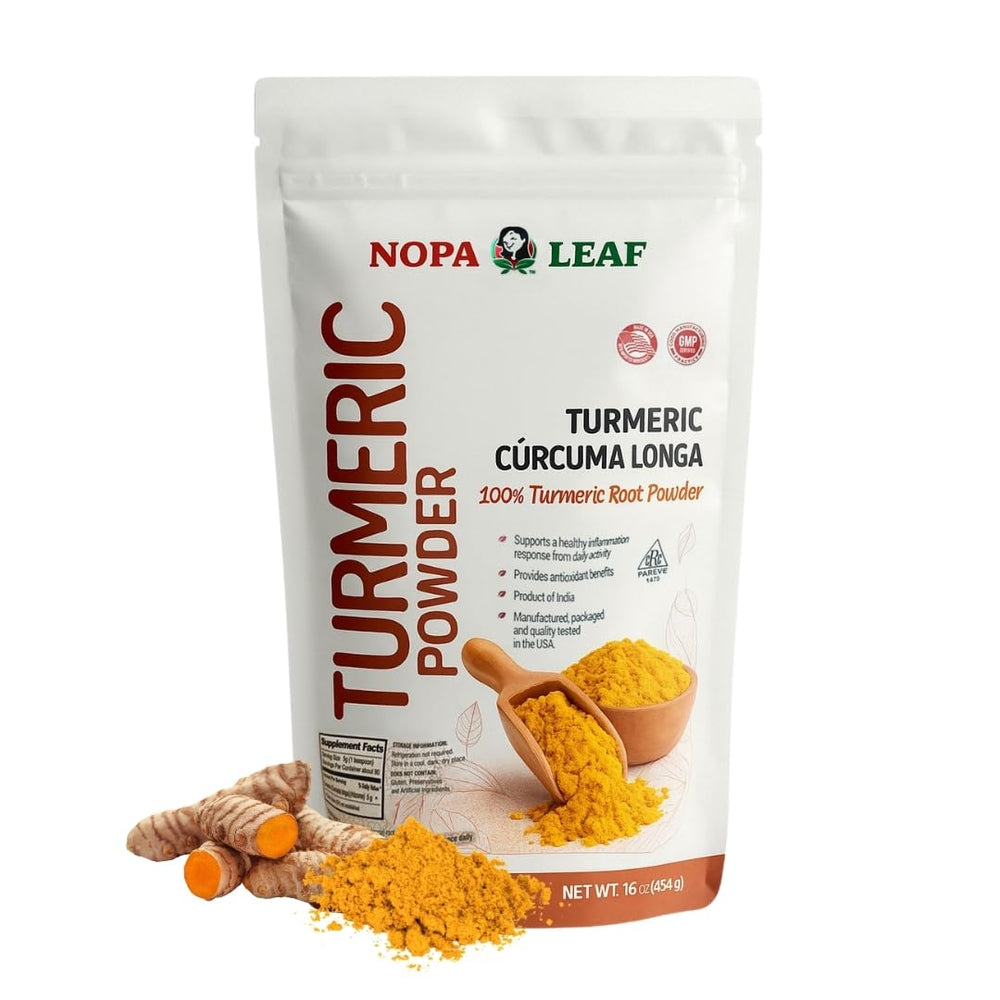 Nopalina NOPA Leaf Turmeric Powder jar, smooth powder ideal for curries and golden dairy drinks.