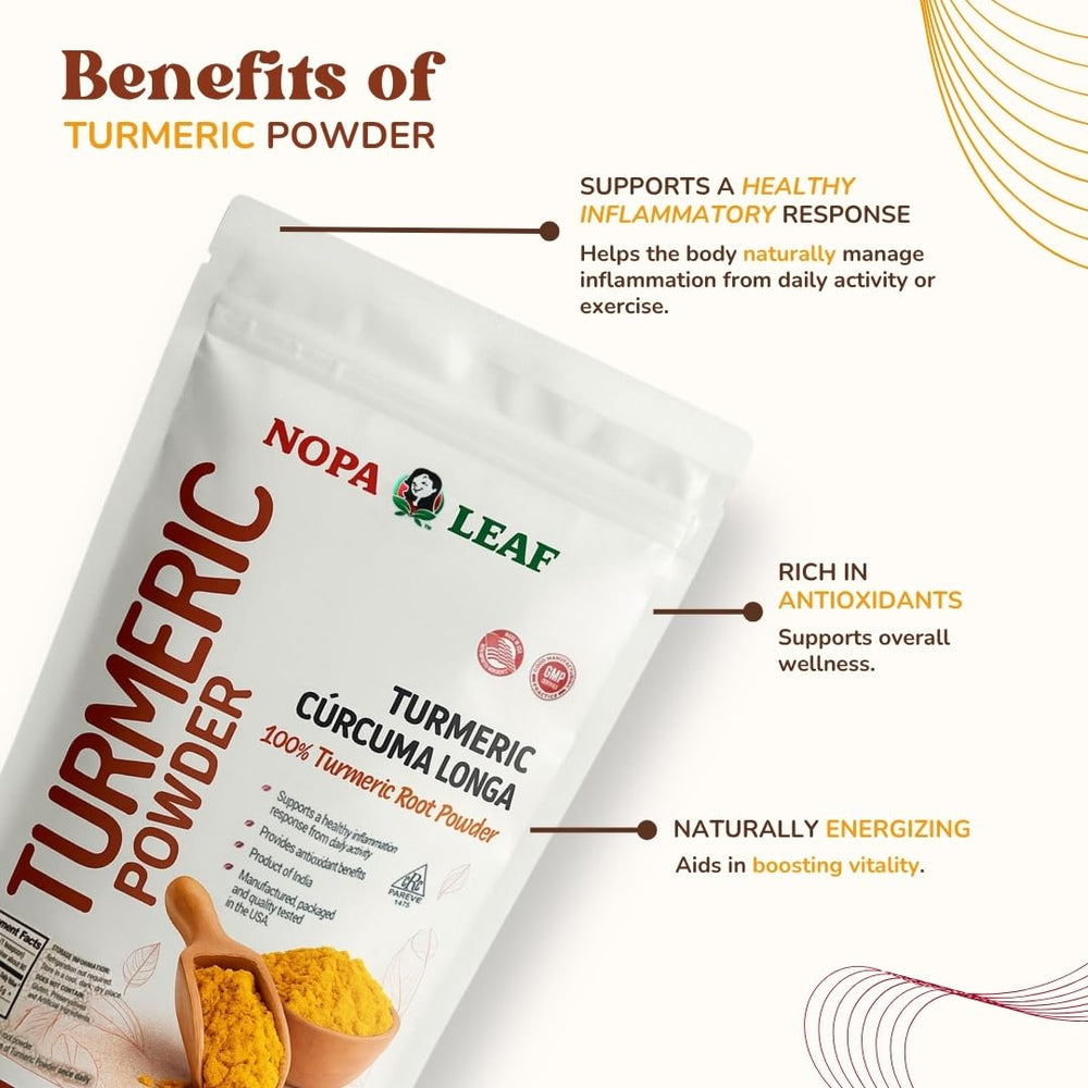 Nopalina NOPA Leaf Turmeric Powder scoop, easy measuring for everyday cooking and smoothies.