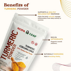 Nopalina NOPA Leaf Turmeric Powder scoop, easy measuring for everyday cooking and smoothies.