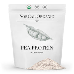 NorCal Organic pea protein isolate packaging showing pure vegan protein option.