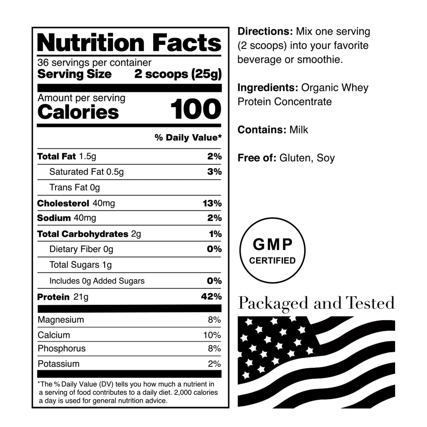 NorCal Organic Proteína de suero clásica, porción 25 g para cada ingesta.