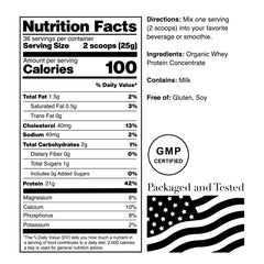 NorCal Organic Proteína de suero clásica, porción 25 g para cada ingesta.