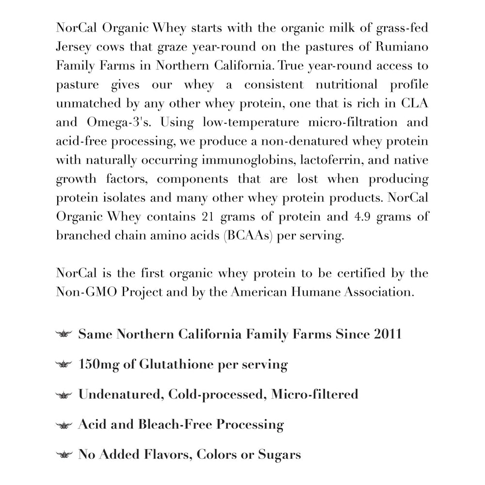 NorCal Organic Whey Protein scoop and bottle for convenient daily use