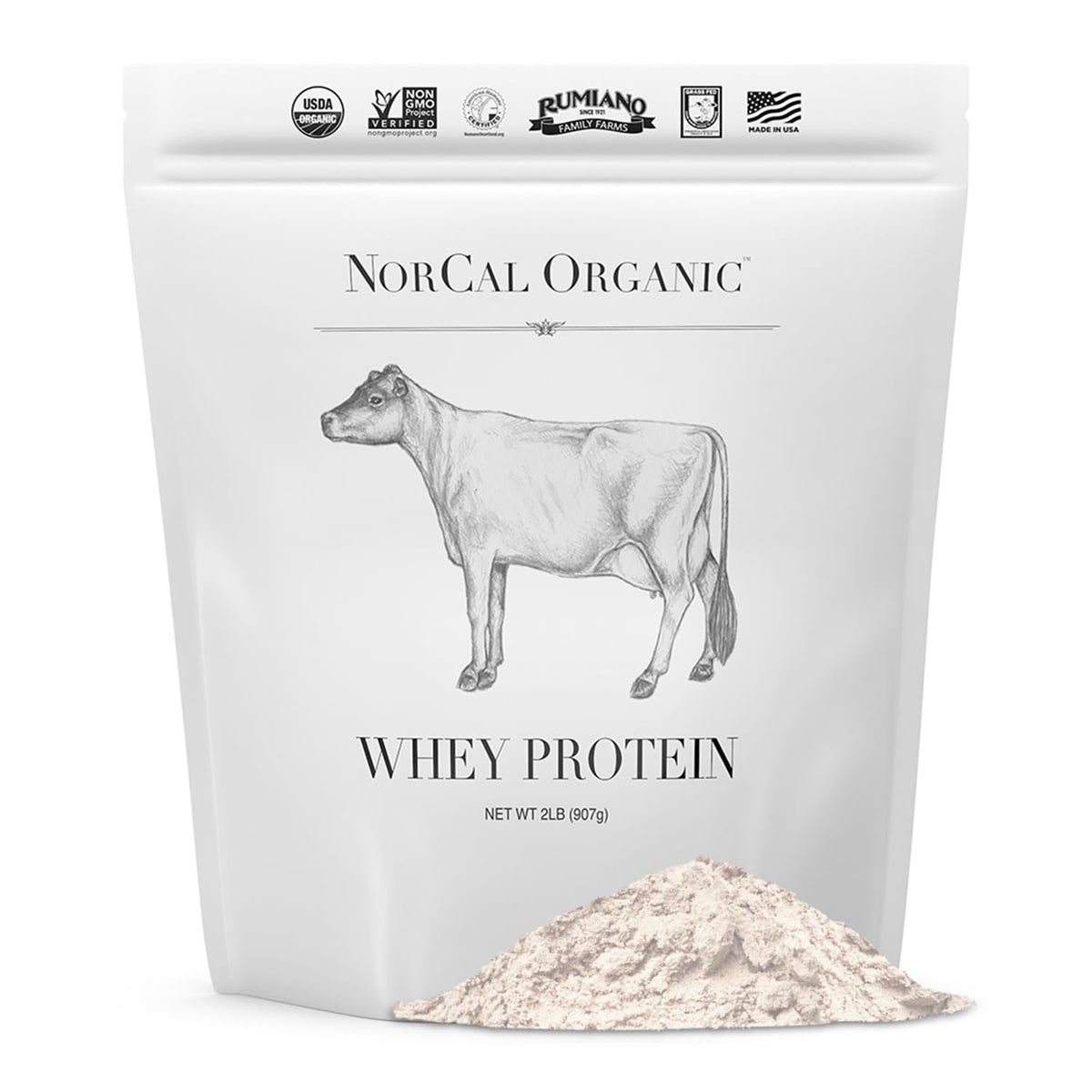 NorCal Organic Whey Protein unflavored 2lb pack for clean shakes