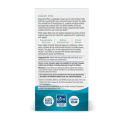 Nordic Naturals Algae DHA bottle open, resealable packaging for daily plant-based intake.