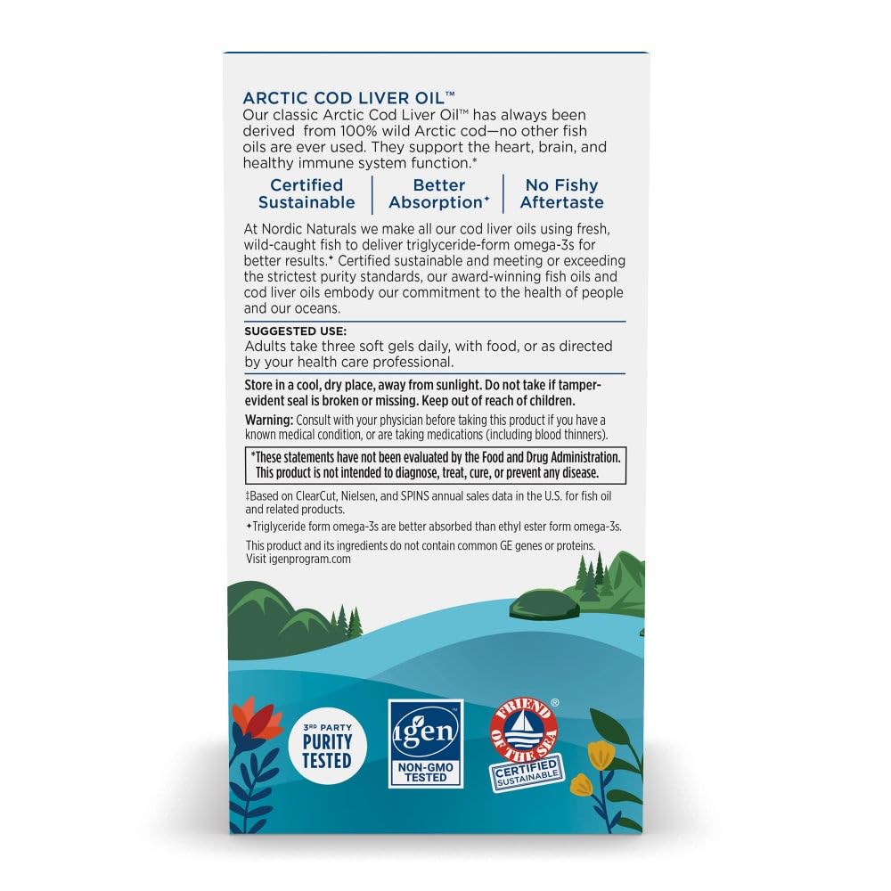 Arctic Cod Liver Oil label close-up showing purity and testing