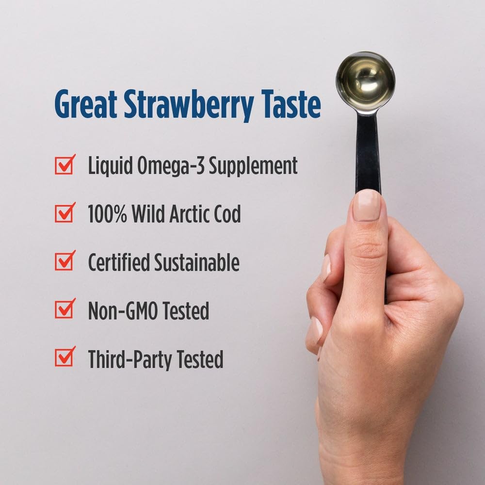Nordic Naturals Arctic Cod Liver Oil strawberry bottle seal conveys freshness