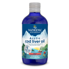 Nordic Naturals Arctic Cod Liver Oil strawberry bottle supports daily omega-3 intake