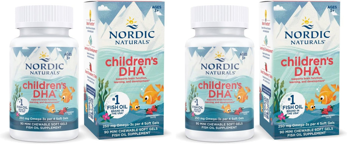 Nordic Naturals Children's DHA strawberry bottle—trusted omega-3 source for supporting growing brains.