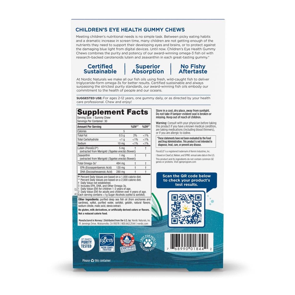 Nordic Naturals Children's Eye Health Gummies offer strawberry lemonade taste for kids.