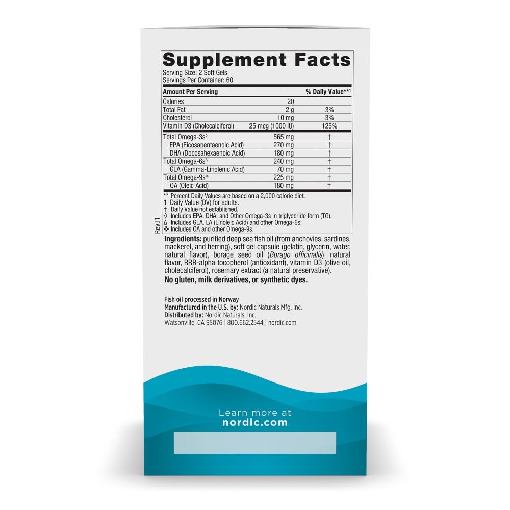 Nordic Naturals Complete Omega-D3 lemon soft gels close-up highlights lemon flavor and potential mood support.
