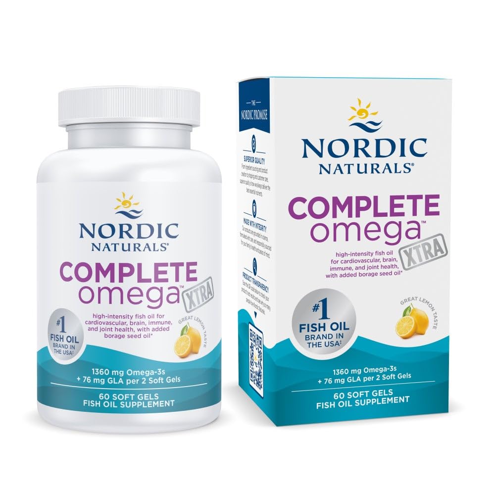 Nordic Naturals Complete Omega Xtra lemon bottle with soft gels for skin and cognitive support