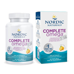 Nordic Naturals Complete Omega Xtra lemon bottle with soft gels for skin and cognitive support