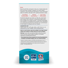 Nordic Naturals DHA Strawberry bottle label showing purity and non-GMO assurance