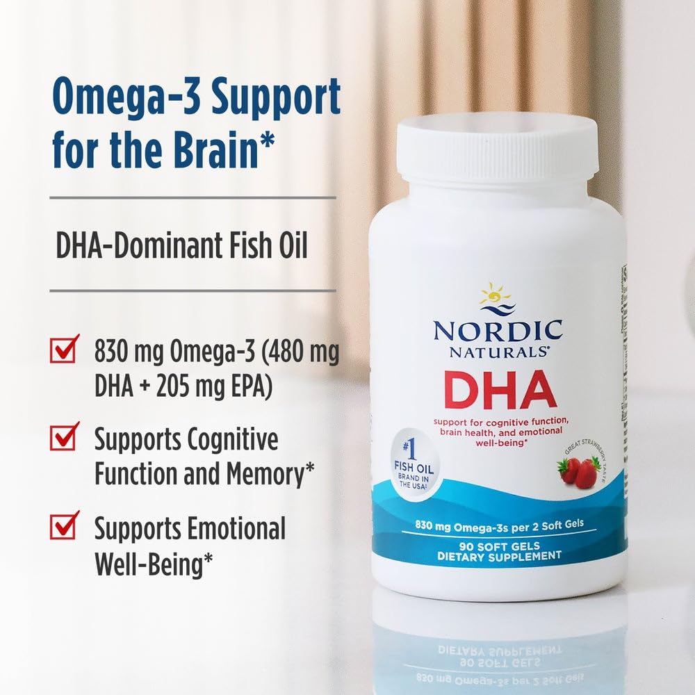 Nordic Naturals DHA Strawberry front of package highlights ingredients
