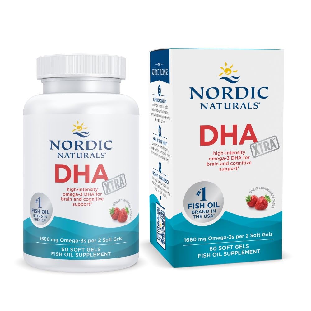 Nordic Naturals DHA Xtra strawberry bottle front supports memory and focus