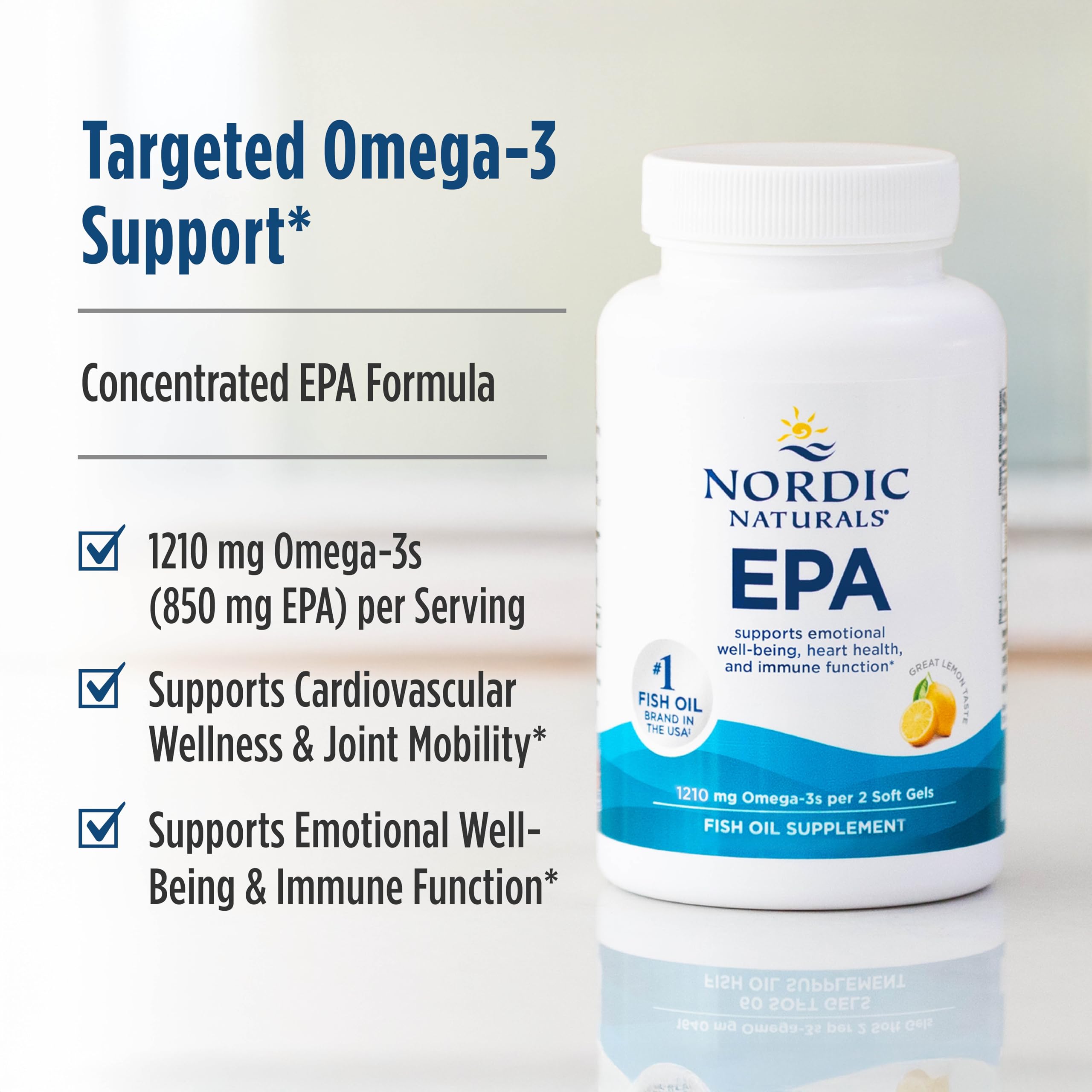 Nordic Naturals EPA Lemon label details emphasize purity and third-party testing.