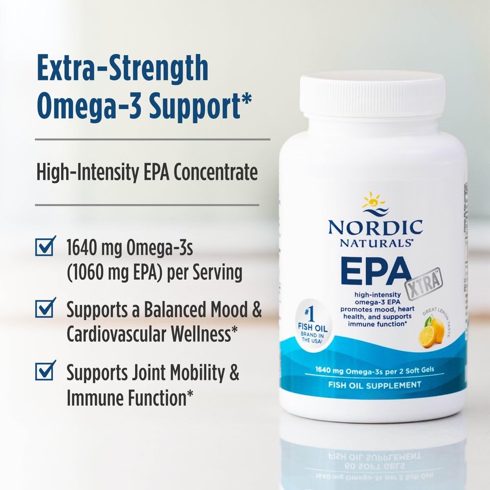 Nordic Naturals EPA Xtra Lemon packaging details on desk.