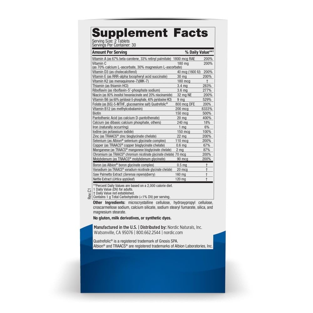 Close-up of Nordic Naturals Men’s Multivitamin Extra Strength tablets for energy and immune support