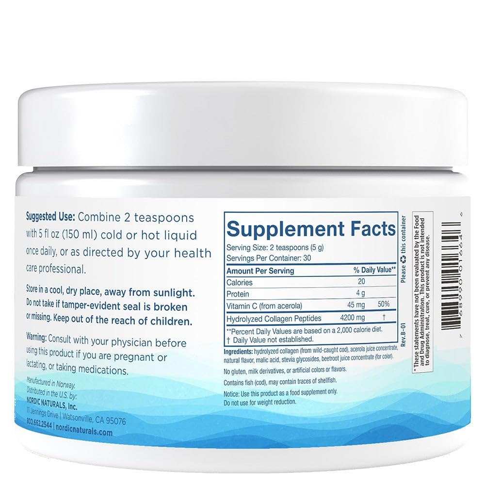 Nordic Naturals marine collagen powder being stirred into liquid for easy beverage mixing.