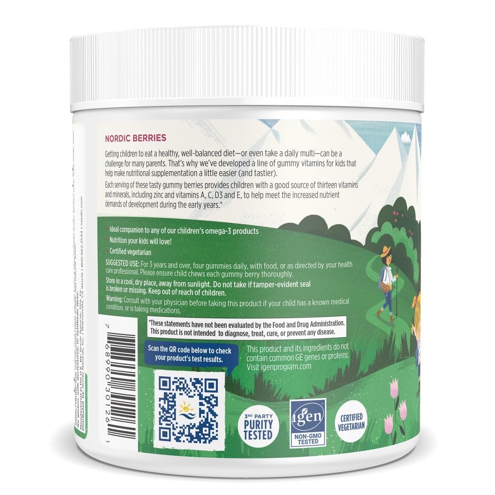 Nordic Naturals Nordic Berries label listing vitamins and minerals for kids
