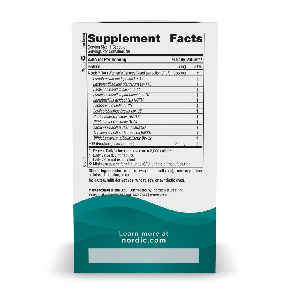 Nordic Naturals Nordic Flora Women's Balance capsules, vegan format for easy daily probiotic support.