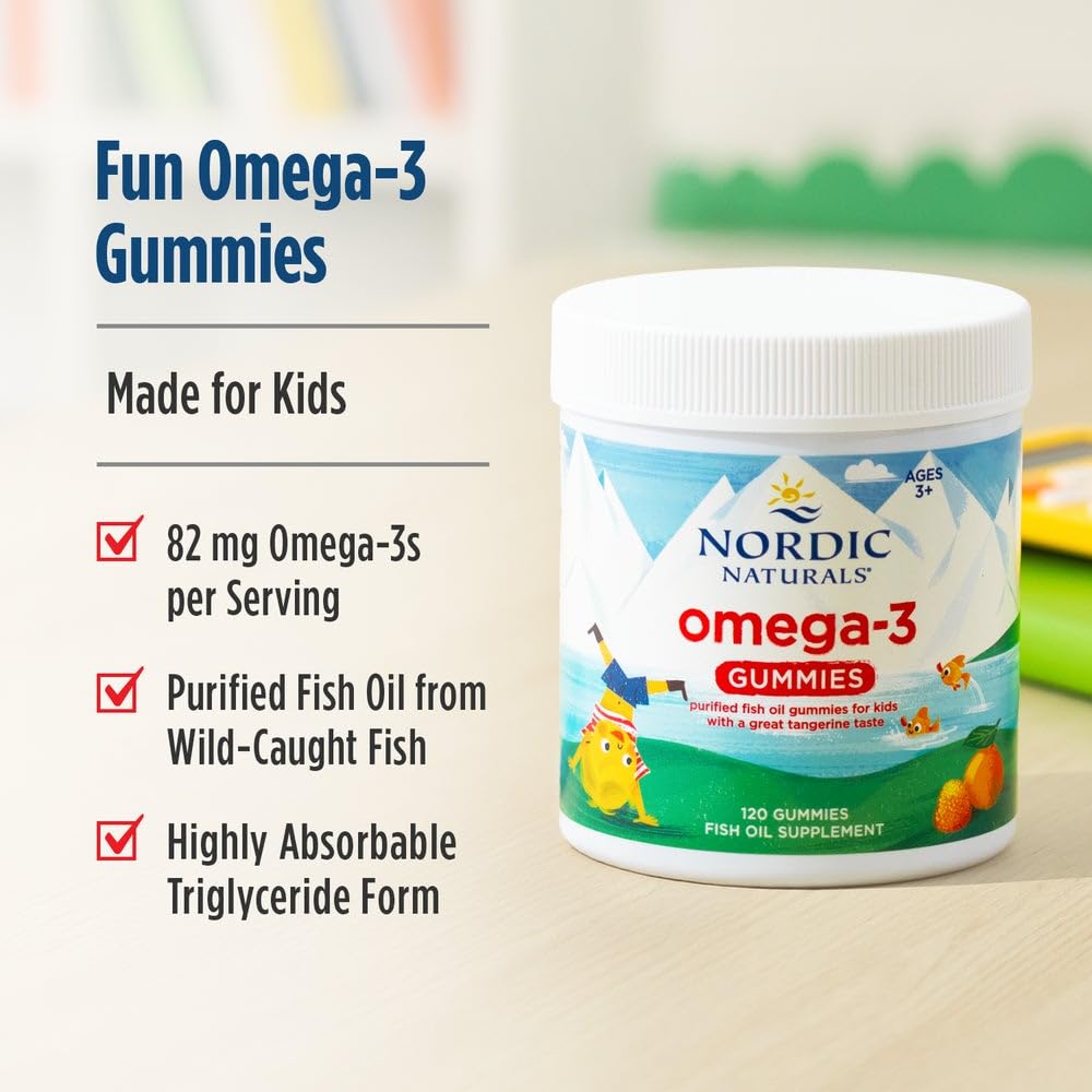 Kid-friendly Nordic Naturals Gummies Tangerine offered as a tasty snack.