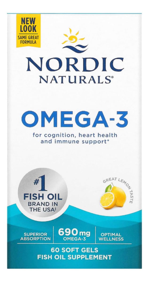 Nordic Naturals Omega-3 front label highlights lemon flavor and purity.
