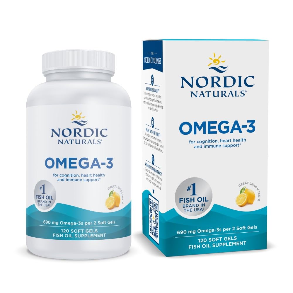 Nordic Naturals Omega-3 lemon bottle front showcases a heart-healthy omega-3 option