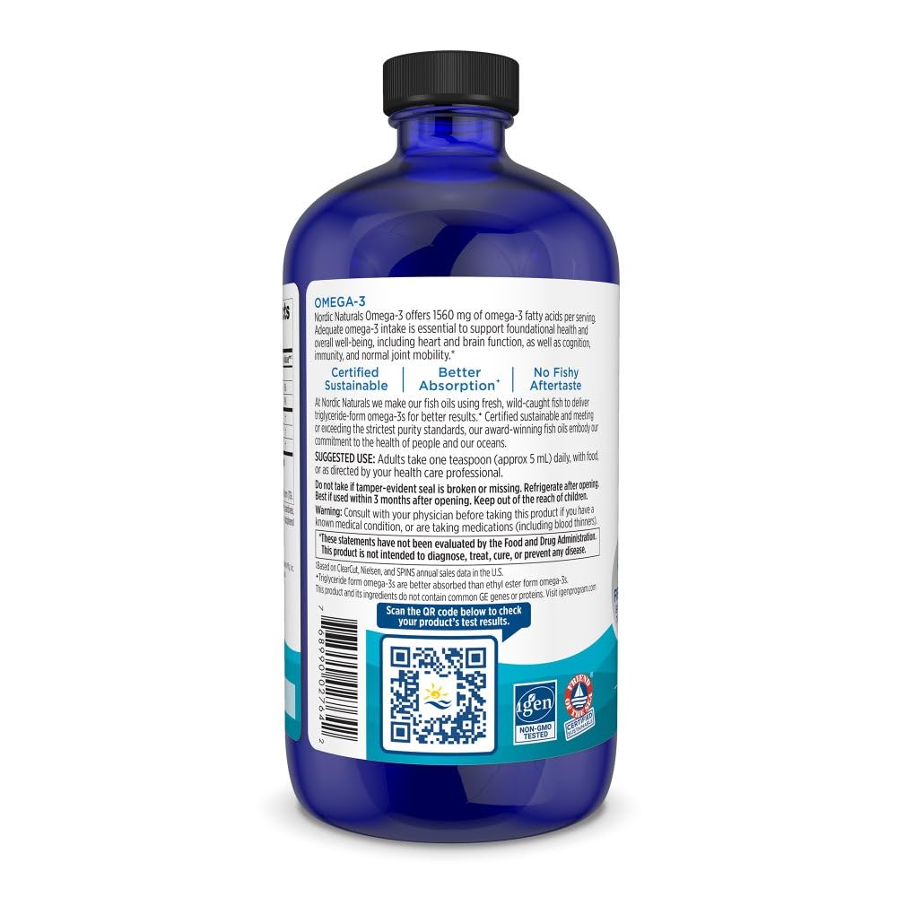 Nordic Naturals Omega-3 lemon ingredients highlight non-GMO, gluten-free formula.