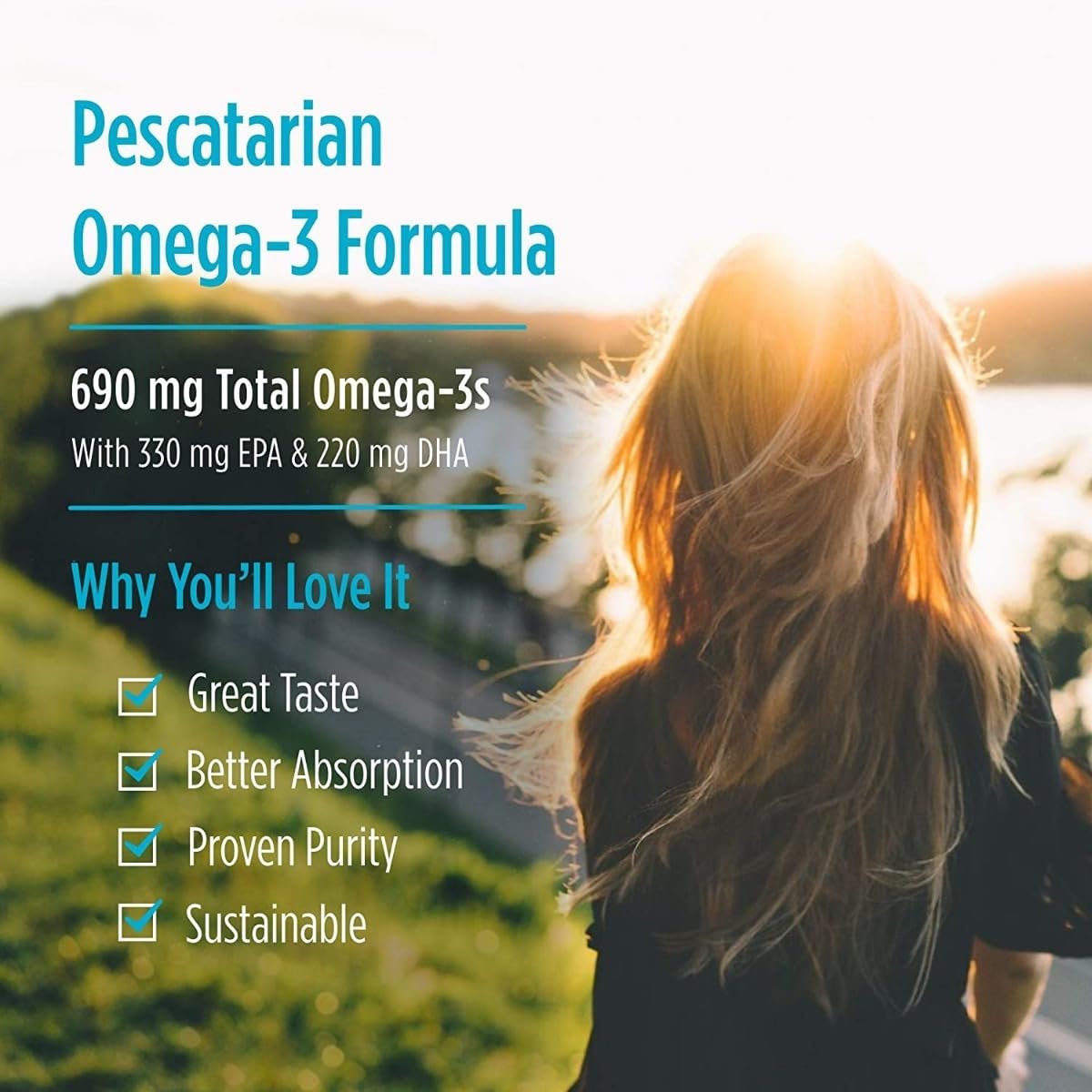 Nordic Naturals Omega-3 packaging showing non-GMO, gluten-free, dairy-free benefits.