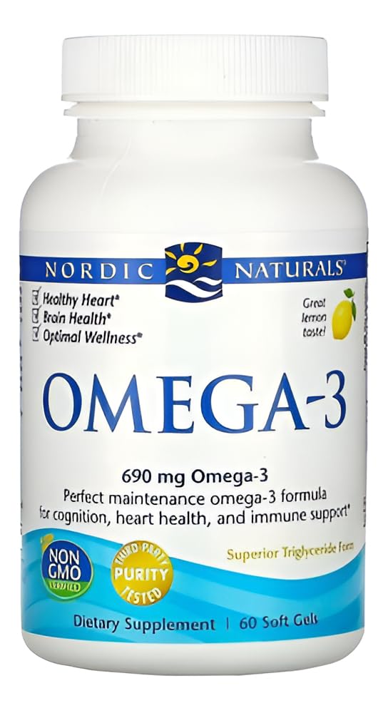 Nordic Naturals Omega-3 packaging on shelf suggests sustainable, trusted wellness choice.