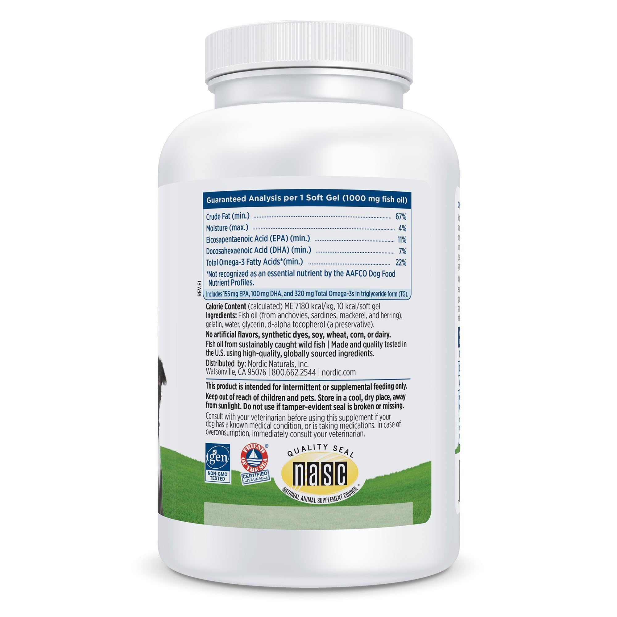 Close-up of Nordic Naturals Omega-3 Pet soft gels, highlighting purity and quality for pets