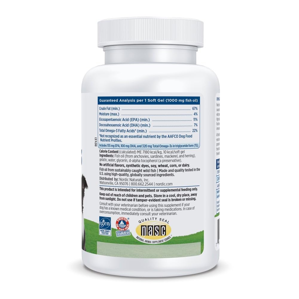 Close-up of Nordic Naturals Omega-3 Pet capsules for easy dosing.