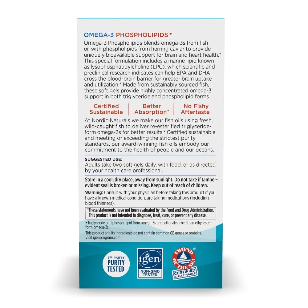 Nordic Naturals Omega-3 Phospholipids label highlights omega-3 content per serving