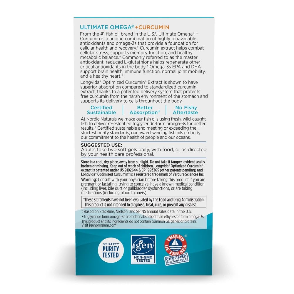 Nordic Naturals Omega Curcumin Lemon ingredients panel shows synergy for cellular health
