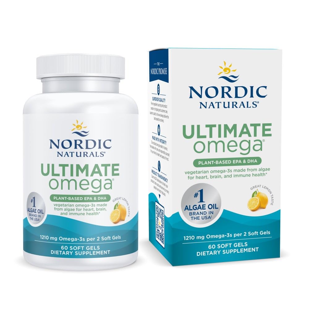 Nordic Naturals Plant-Based Ultimate Omega lemon bottle supports daily omega-3 intake.