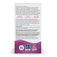 Nordic Naturals Postnatal Omega-3 lemon bottle pouring capsules into a glass for routine.