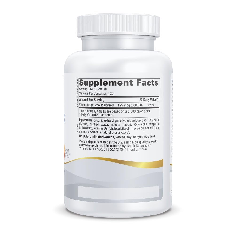 Closeup of Nordic Naturals Pro Vitamin D3 5000 mini soft gels for easy swallow.