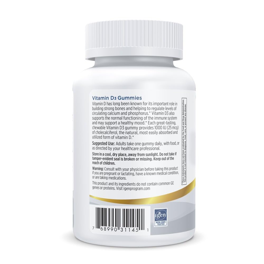Nordic Naturals Pro Vitamin D3 Gummies Wild Berry label emphasizes non-GMO and allergen-free benefits.