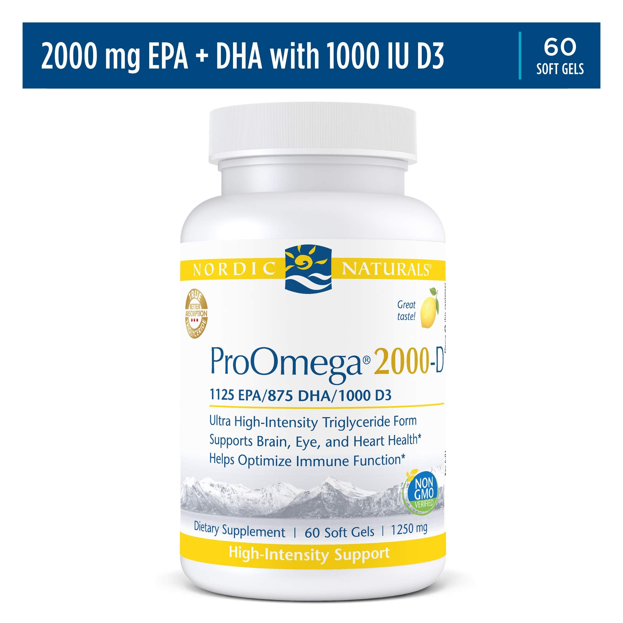 Nordic Naturals ProOmega 2000-D lemon taste label, suggesting pleasant daily use.