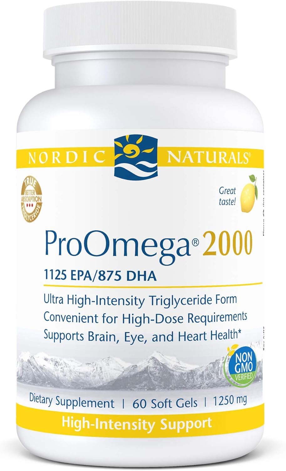 Nordic Naturals ProOmega 2000 Lemon softgel bottle for daily heart and brain support