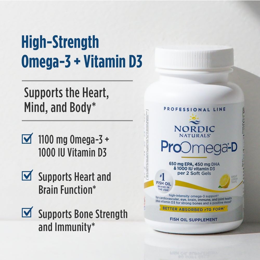 Nordic Naturals ProOmega-D bottle beside a glass of water for easy daily intake