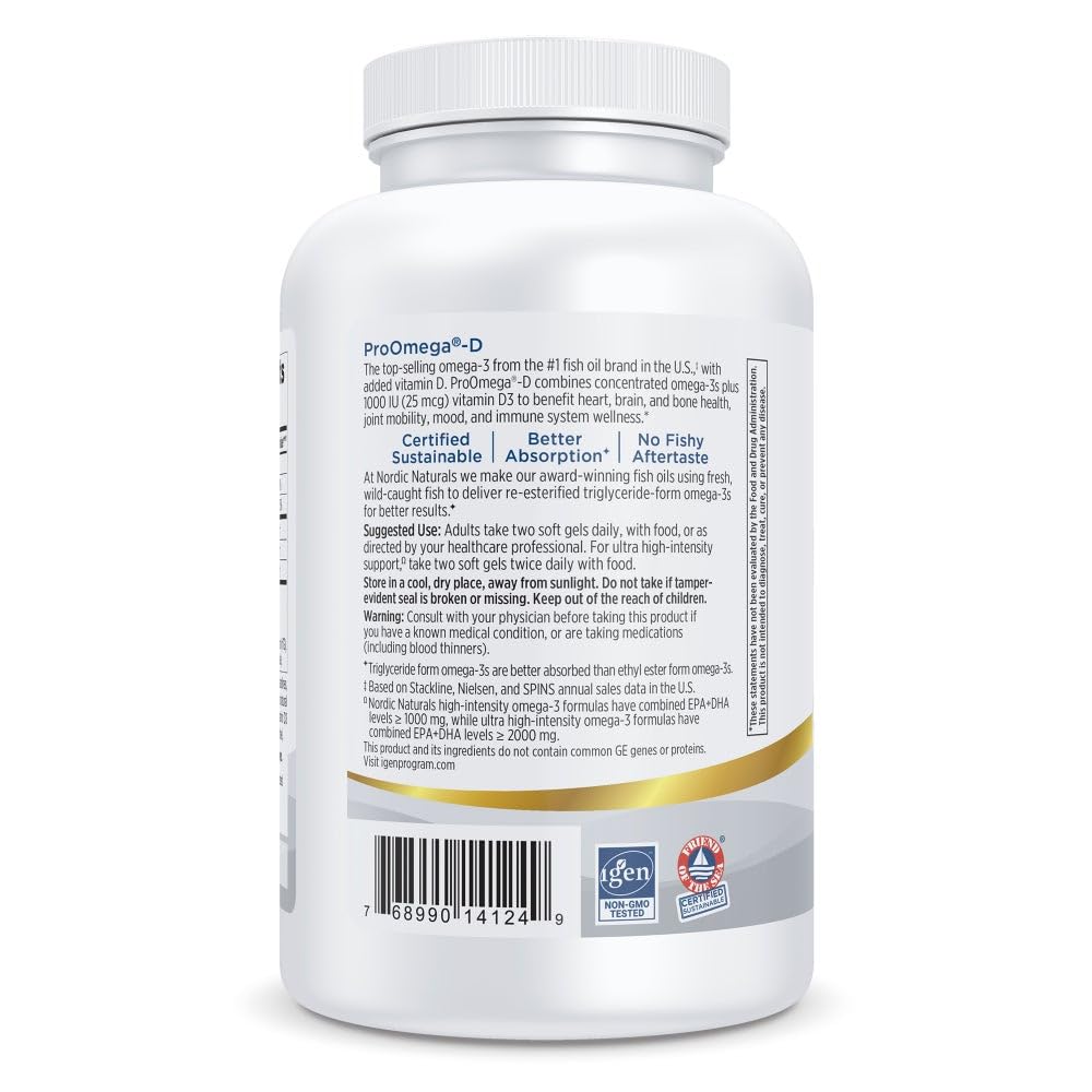 Nordic Naturals ProOmega-D ingredient panel shows non-GMO and gluten-free ingredients