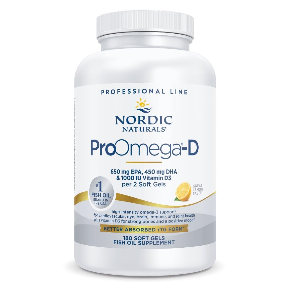 Nordic Naturals ProOmega-D lemon bottle shows high-potency omega-3 and D3 for daily wellness