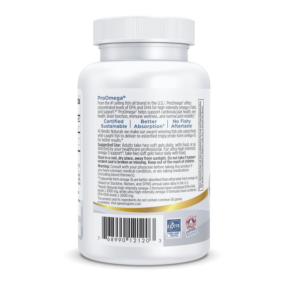 Dosage illustration showing daily ProOmega Lemon softgels consumption.