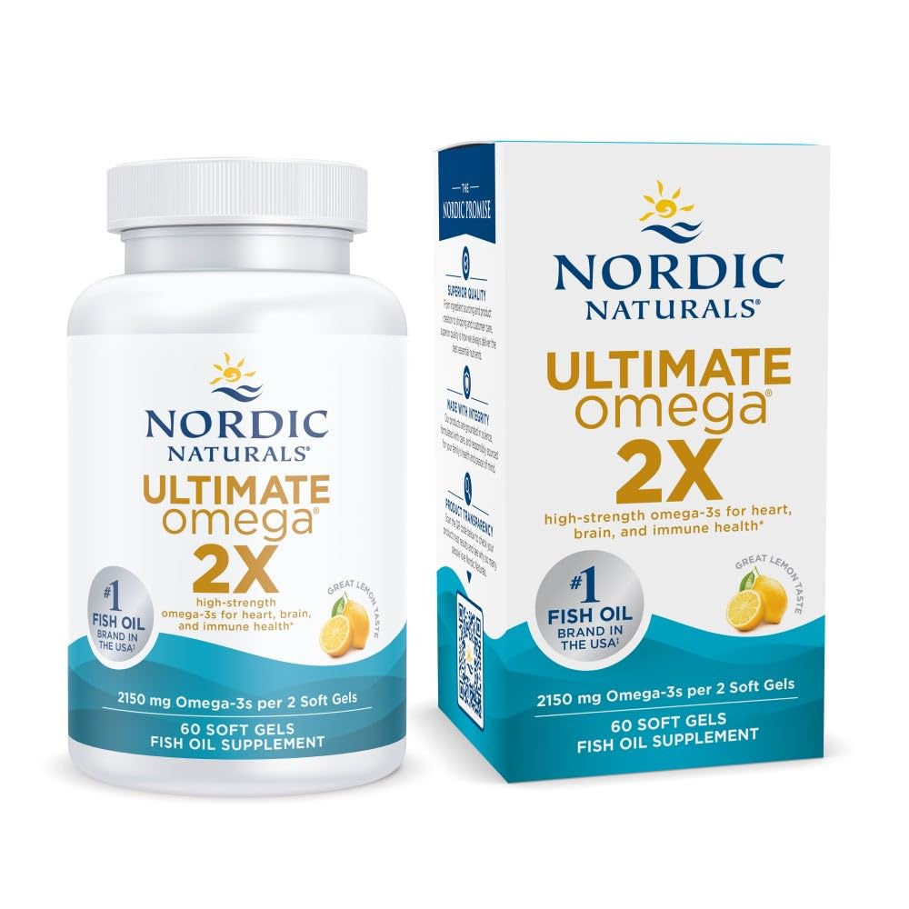 Nordic Naturals Ultimate Omega 2X Lemon bottle front view showing high-potency omega-3 for daily wellness
