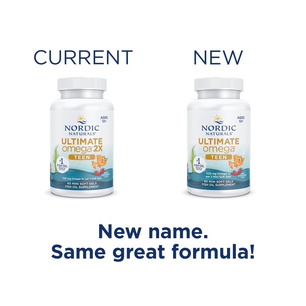 Nordic Naturals Ultimate Omega 2X Teen non-GMO gluten-free certification and safety emphasis.
